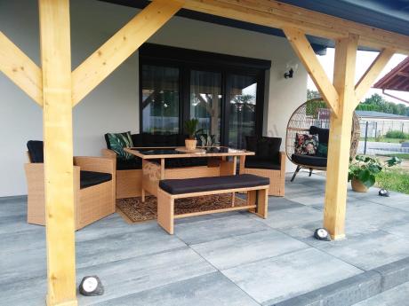 Technorattanowy beżowy zestaw mebli z fotelami