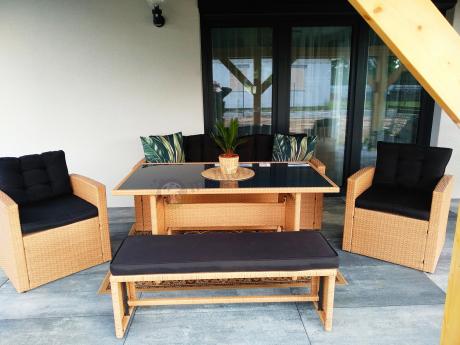 Technorattanowy beżowy zestaw mebli z fotelami