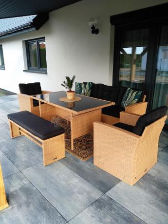 Technorattanowy beżowy zestaw mebli z fotelami