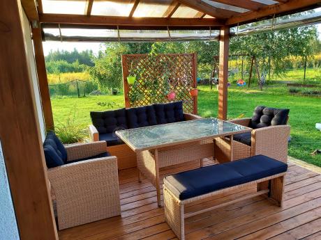 Technorattanowy beżowy zestaw mebli z fotelami