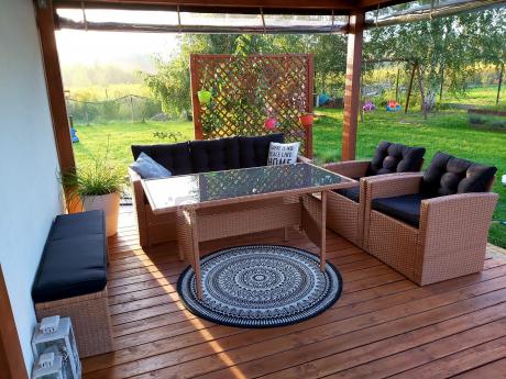 Technorattanowy beżowy zestaw mebli z fotelami