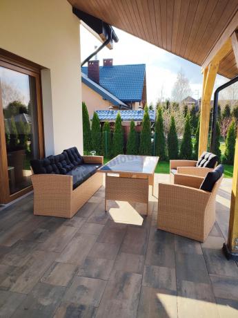 Technorattanowy beżowy zestaw mebli z fotelami