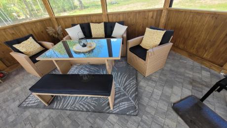 Technorattanowy beżowy zestaw mebli z fotelami