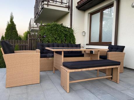 Technorattanowy beżowy zestaw mebli z fotelami