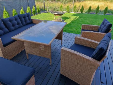 Technorattanowy beżowy zestaw mebli z fotelami