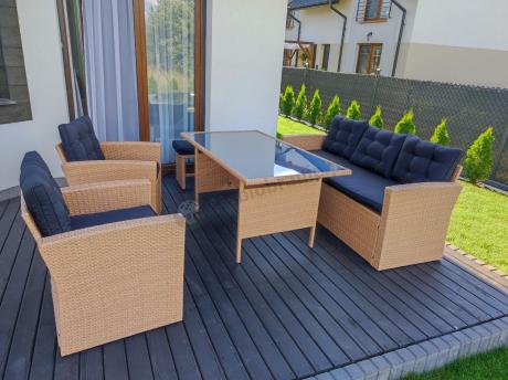 Technorattanowy beżowy zestaw mebli z fotelami