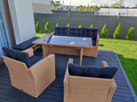 Technorattanowy beżowy zestaw mebli z fotelami