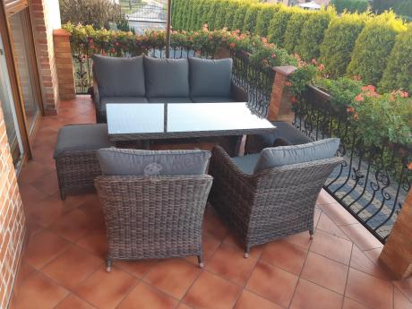 Technorattanowy komplet mebli na taras dla 7 osób Novici Dining Dark Brown