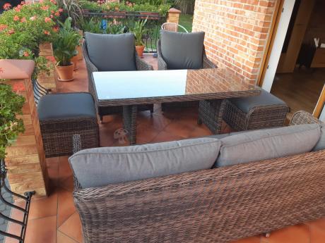 Technorattanowy komplet mebli na taras dla 7 osób Novici Dining Dark Brown