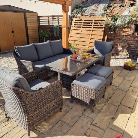 Technorattanowy komplet mebli na taras dla 7 osób Novici Dining Dark Brown