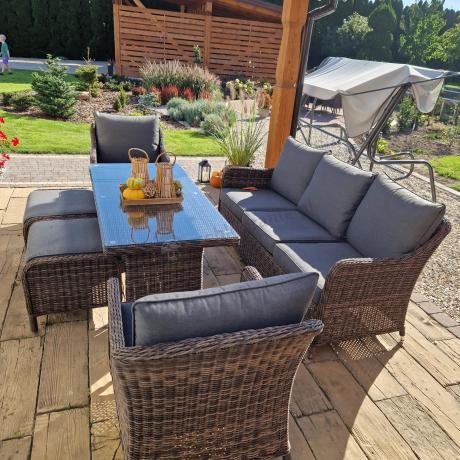 Technorattanowy komplet mebli na taras dla 7 osób Novici Dining Dark Brown