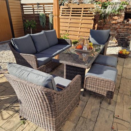 Technorattanowy komplet mebli na taras dla 7 osób Novici Dining Dark Brown