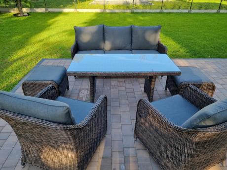 Technorattanowy komplet mebli na taras dla 7 osób Novici Dining Dark Brown