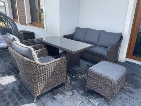 Technorattanowy komplet mebli na taras dla 7 osób Novici Dining Dark Brown