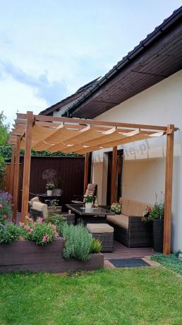 Technorattanowy komplet mebli z wysokim stołem, sofą 186cm, fotelami i pufami Cofete Dining – Brown