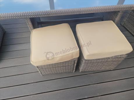 Technorattanowy komplet mebli z wysokim stołem, sofą 186cm, fotelami i pufami Cofete Dining – Brown