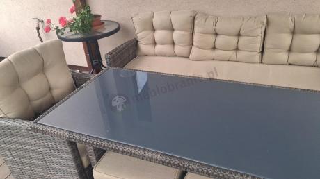 Technorattanowy komplet mebli z wysokim stołem, sofą 186cm, fotelami i pufami Cofete Dining – Brown Cofete 2.0