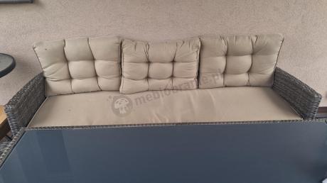Technorattanowy komplet mebli z wysokim stołem, sofą 186cm, fotelami i pufami Cofete Dining – Brown Cofete 2.0