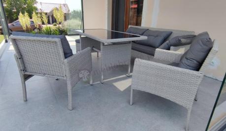 Technorattanowy komplet ogrodowy z sofą 175cm i wysokim stołem Perata Dining Grey