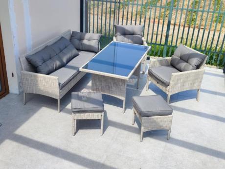 Technorattanowy komplet ogrodowy z sofą 175cm i wysokim stołem Perata Dining Grey