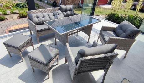 Technorattanowy komplet ogrodowy z sofą 175cm i wysokim stołem Perata Dining Grey