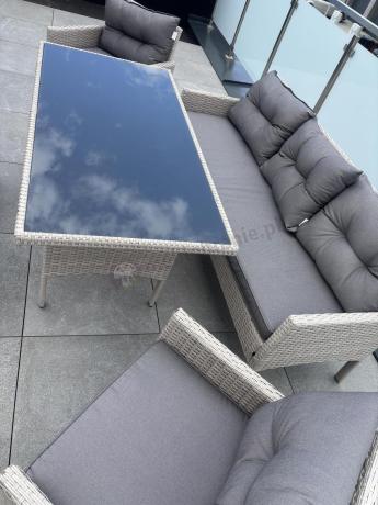 Technorattanowy komplet ogrodowy z sofą 175cm i wysokim stołem Perata Dining Grey