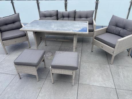 Technorattanowy komplet ogrodowy z sofą 175cm i wysokim stołem Perata Dining Grey