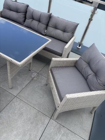 Technorattanowy komplet ogrodowy z sofą 175cm i wysokim stołem Perata Dining Grey