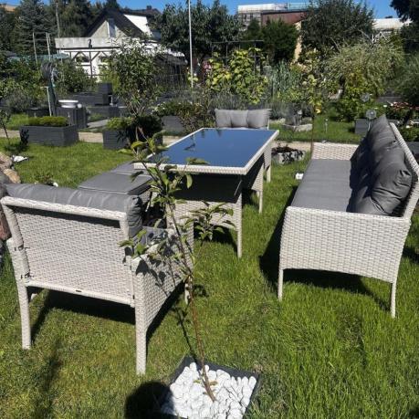 Technorattanowy komplet ogrodowy z sofą 175cm i wysokim stołem Perata Dining Grey