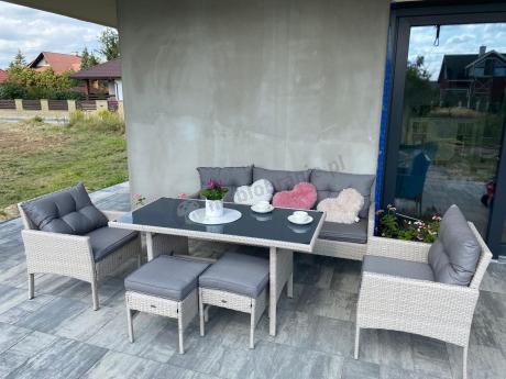 Technorattanowy komplet ogrodowy z sofą 175cm i wysokim stołem Perata Dining Grey