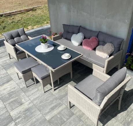 Technorattanowy komplet ogrodowy z sofą 175cm i wysokim stołem Perata Dining Grey