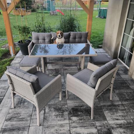 Technorattanowy komplet ogrodowy z sofą 175cm i wysokim stołem Perata Dining Grey