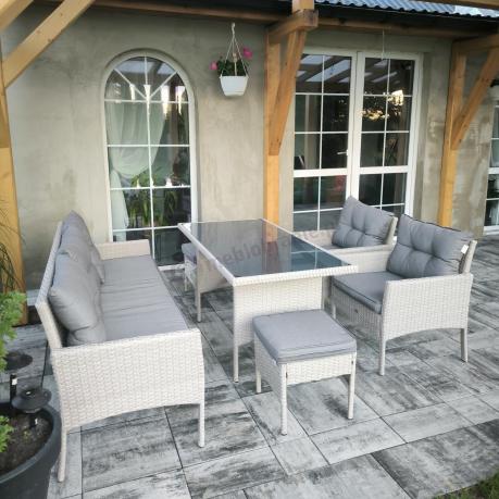 Technorattanowy komplet ogrodowy z sofą 175cm i wysokim stołem Perata Dining Grey