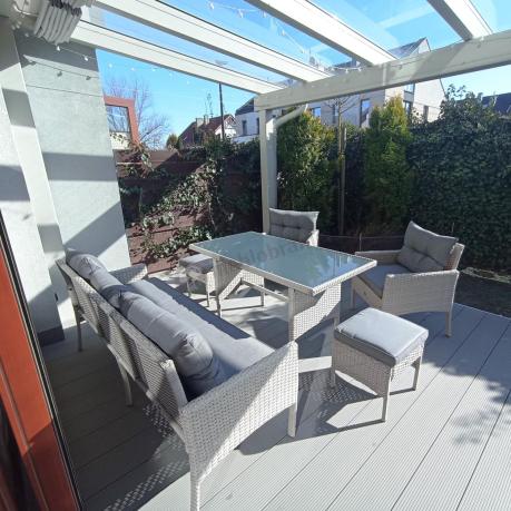 Technorattanowy komplet ogrodowy z sofą 175cm i wysokim stołem Perata Dining Grey