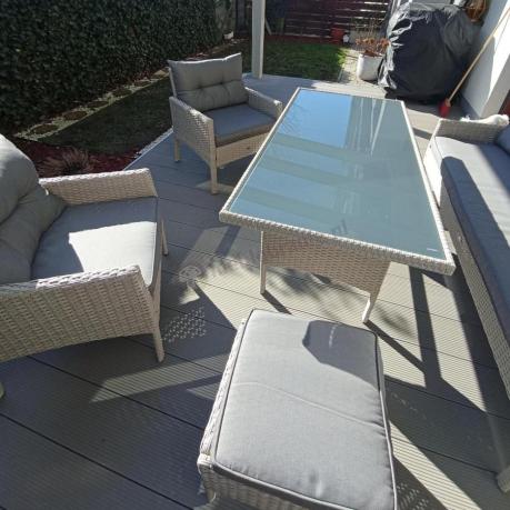Technorattanowy komplet ogrodowy z sofą 175cm i wysokim stołem Perata Dining Grey