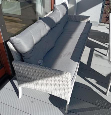 Technorattanowy komplet ogrodowy z sofą 175cm i wysokim stołem Perata Dining Grey