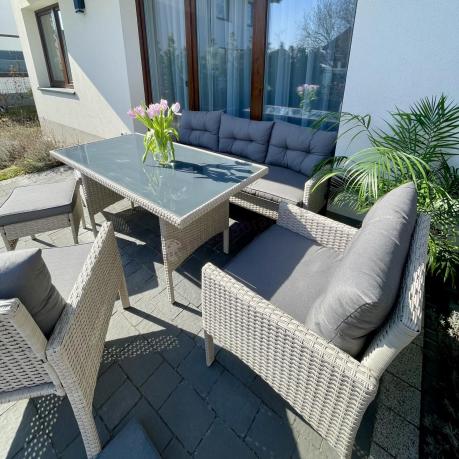 Technorattanowy komplet ogrodowy z sofą 175cm i wysokim stołem Perata Dining Grey