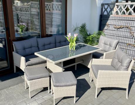 Technorattanowy komplet ogrodowy z sofą 175cm i wysokim stołem Perata Dining Grey