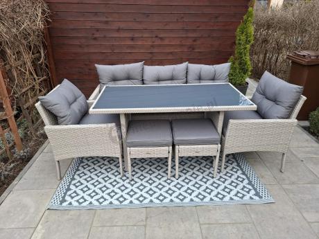 Technorattanowy komplet ogrodowy z sofą 175cm i wysokim stołem Perata Dining Grey