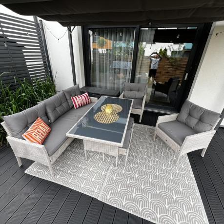 Technorattanowy komplet ogrodowy z sofą 175cm i wysokim stołem Perata Dining Grey