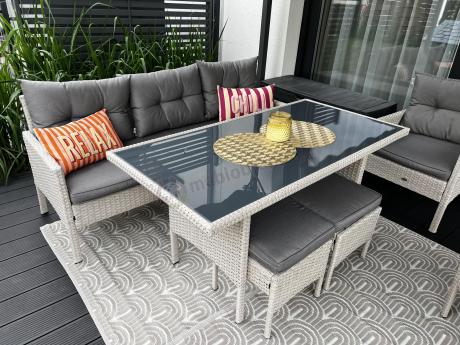 Technorattanowy komplet ogrodowy z sofą 175cm i wysokim stołem Perata Dining Grey