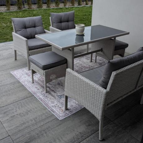 Technorattanowy komplet ogrodowy z sofą 175cm i wysokim stołem Perata Dining Grey