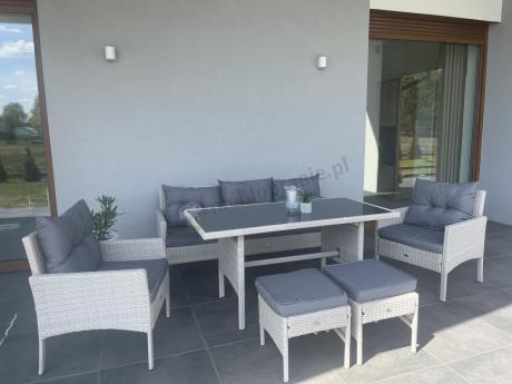 Technorattanowy komplet ogrodowy z sofą 175cm i wysokim stołem Perata Dining Grey