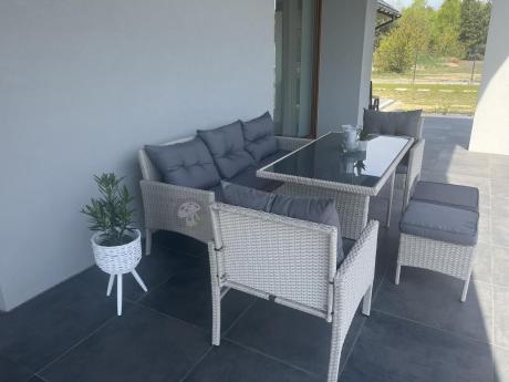 Technorattanowy komplet ogrodowy z sofą 175cm i wysokim stołem Perata Dining Grey