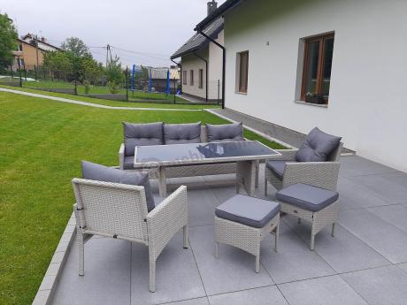 Technorattanowy komplet ogrodowy z sofą 175cm i wysokim stołem Perata Dining Grey