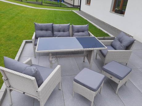 Technorattanowy komplet ogrodowy z sofą 175cm i wysokim stołem Perata Dining Grey