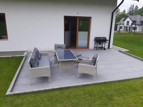 Technorattanowy komplet ogrodowy z sofą 175cm i wysokim stołem Perata Dining Grey