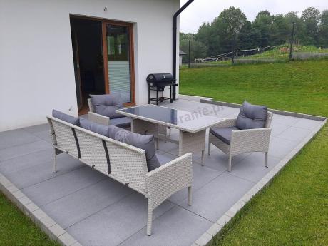 Technorattanowy komplet ogrodowy z sofą 175cm i wysokim stołem Perata Dining Grey