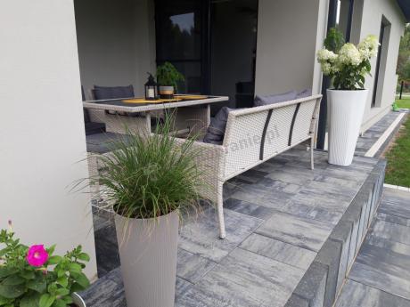Technorattanowy komplet ogrodowy z sofą 175cm i wysokim stołem Perata Dining Grey