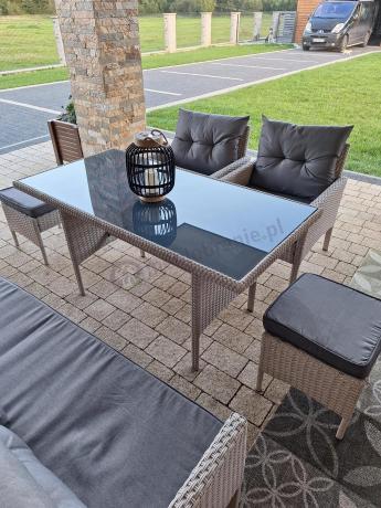 Technorattanowy komplet ogrodowy z sofą 175cm i wysokim stołem Perata Dining Grey
